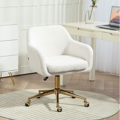 Silla de oficina regulable en altura, sillón giratorio de poliéster crema con ruedas (1/5)