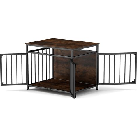 COSTWAY Furniture Style Dog Crate Chew-resistant Dog Cage w/Three Doors-Coffee