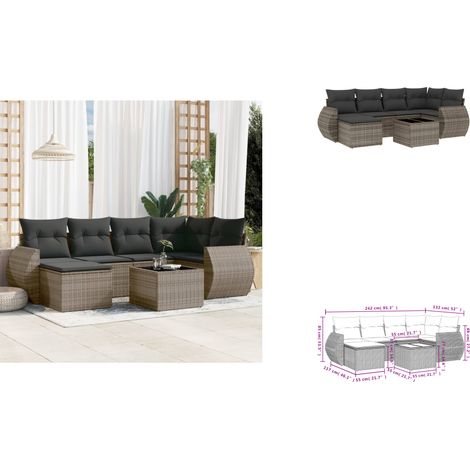 7-tlg. Garten-Sofagarnitur mit Kissen Grau Poly Rattan - Gartenmöbel Set - Outdoor Möbel - Rattan Gartenset - Lounge Set - Esstisch Set (1/3)