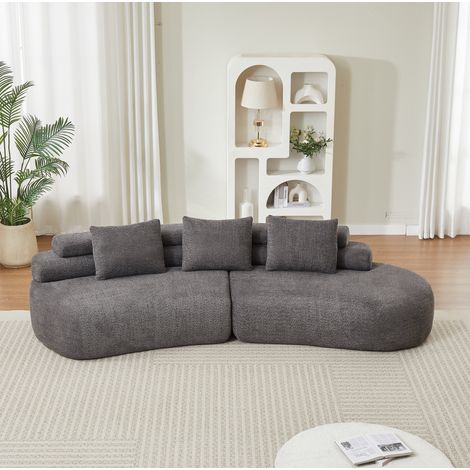 Divano modulare curvo in ciniglia grigio antracite, set imbottito a 3 elementi (1/5)