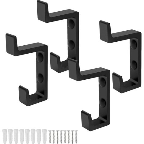Black Wall Mounted Coat Hooks, 4 Piece Towel Hooks, Thickened Space Aluminum, Coat Hook Double Hook Design, Comes with Screws, Suitable for Bathroom, Living Room, Bedroom (1/5)