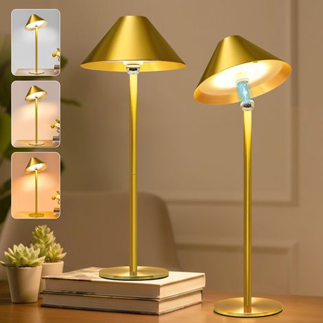 HEMVOR Lampe de table LED rechargeable sans fil 4000 mAh, lampe tactile magnétique 360°, 3 couleurs de lumière, variateur continu, Doré (1/5)