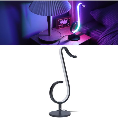 Minimalistische Tischleuchte mit RGB-Ambientelicht, steuerbar per Bluetooth-App und ferngesteuert synchron mit Musiknoten. Minimalistische musikalische Nachttischlampe. (1/5)