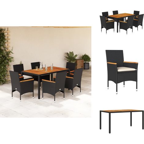 Ensemble à manger de jardin et coussins 7pcs noir rotin acacia - Salon De Jardin - Mobilier De Jardin - Set De Salon De Jardin - Table De Jardin - Chaises De Jardin (1/5)