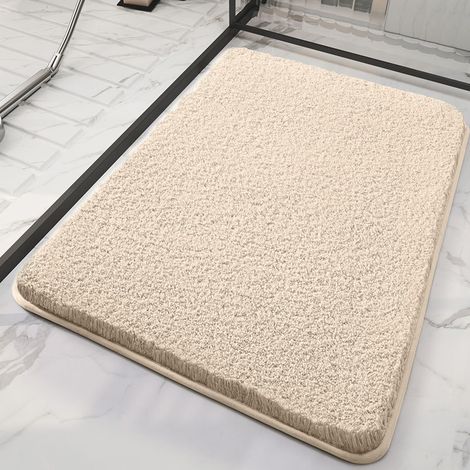 Tapis de bain et de porte en microfibre super épais et super absorbant, 60 x 90 x 3.5cm,Beige (1/4)