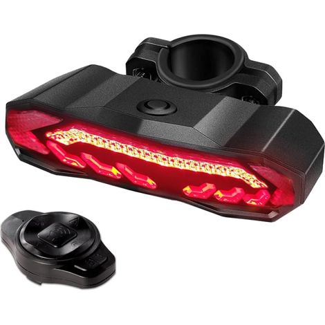 Feu Arrière De Vélo Intelligent Rechargeable, Télécommande Antivol Klaxon D'alarme De VéLo avec Clignotants Frein Feu Arrière Automatique Marche/Arrêt étanche (1/5)