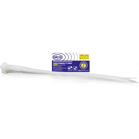 alca® Kabelbinder 7,2400mm 50 St. weiß 55 kg Zugfestigkeit UV-beständig für Innen- und Außen Kabelbefestigung Nylon temperaturbeständig