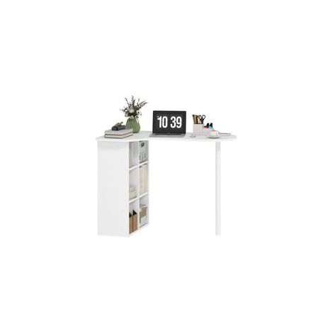 Bureau de chambre incurvé avec 6 étagères et 4 étagères réglables, acier et bois, 100 x 59 x 75,5 cm, blanc (1/5)