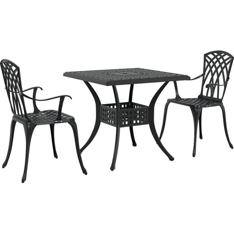 Conjunto de mesa de jardín 3 uds. Negro Aluminio fundido vidaXL (1/5)