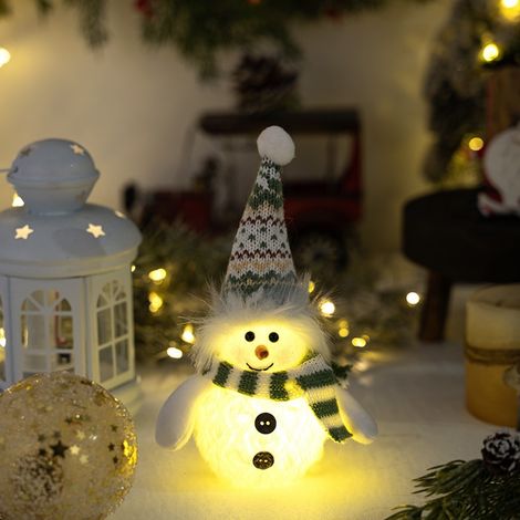 Weihnachtlicher, im Dunkeln leuchtender, gestrickter Schneemann-Anhänger, Plüsch-Schneemann-Ornament mit Lichtern, stimmungsvolle Dekoration, Puppe.