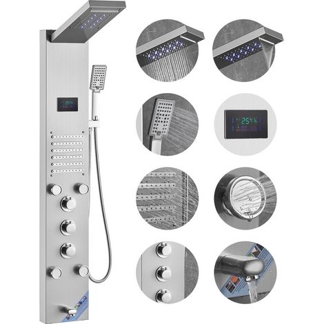 Raccord G 1/2, colonne de douche murale pour salle de bain avec écran LED, pluie, cascade, douchette à main et bec (1/5)
