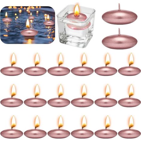 Pack of 20 Floating Candles Metal Candles Rose Gold Unscented Floating Candles Metallic 37 mm Decorative Floating Candles for Wedding Pool Parties Spa Bathtubs Valentine's Day Christmas Decoration (1/5)
