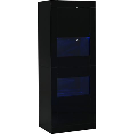 Schwarze Vitrine mit LED-Beleuchtung 61 x 42 x 162 cm, 1 Glasboden, Standmöbel (1/5)