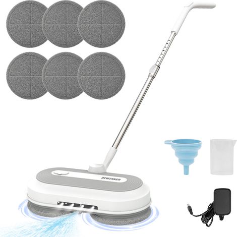 Dewinner – Balai électrique sans fil – Réservoir 300 ml – Éclairage LED – Tête pivotante 180° – 6 tampons de nettoyage – Pour sols en bois et carrelage (1/5)
