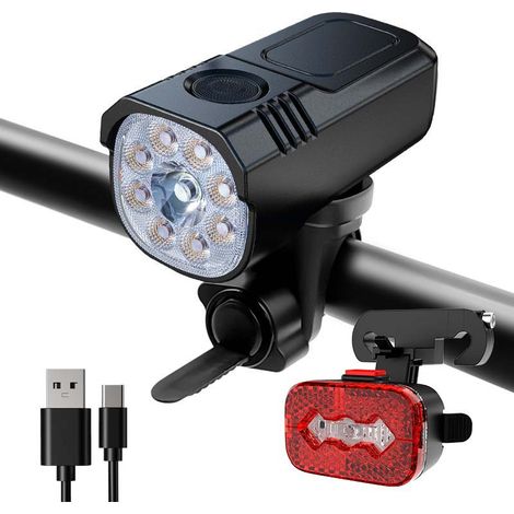 Faro anteriore e posteriore per bicicletta, [4+7 modalità] e [potente display a LED] Faro super luminoso da 2000 lumen, ricaricabile da 3000 mAh e impermeabile IP65, faro posteriore per ciclisti (1/5)