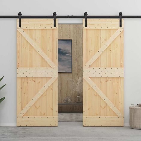 vidaXL  Sliding Door  2 pcs Natural and Black Solid Pine Wood