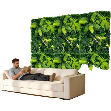 Mur de verdure artificielle, 6 pièces, 60 cm x 40 cm, mural, utilisation intérieure/extérieure, style moderne (1/5)