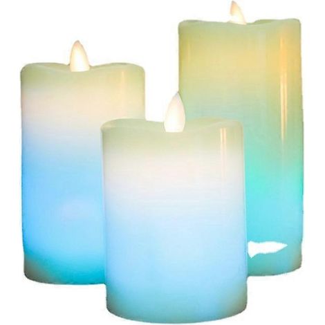Flammenlose LED-Kerzen mit Fernbedienung, Rosa, 3er-Set, Echtwachs-Säulenkerzen und Votivkerzen, batteriebetrieben, mit flackernder Flamme und Zeitschaltuhr. (1/4)