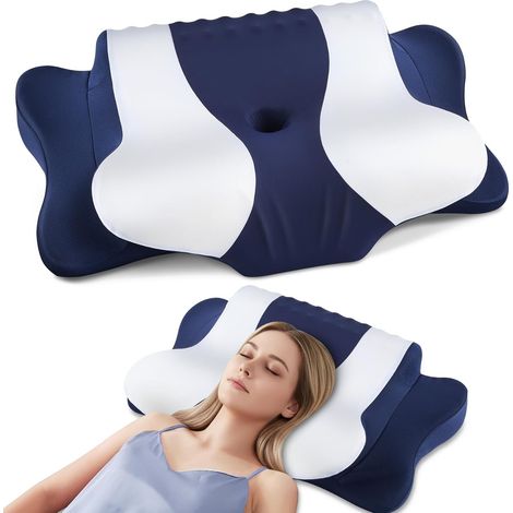 Oreiller Cervical Ergonomique Mémoire Forme 2 en 1 Ergonomique, double hauteur, certifié CertiPUR-US, housse lavable, pour tous dormeurs (1/5)