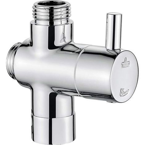 M92202 2019 3-way G1/2 stop valve, chrome-plated brass shower diverter valve, 1/2" inlet and 2 G1/2 outlets, universal adapter for hand shower and fixed shower head, 1u20135 bar pressure (1/5)