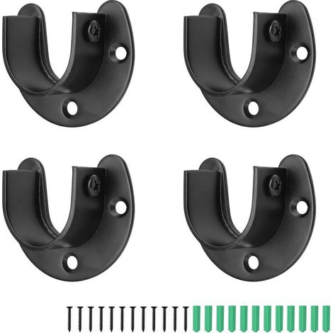 4 Pièces Ronds Supports Tringle Vêtements 25 mm, Support Penderie Armoire, Support tringle rideaux Cintre, avec Vis et Tube D'expansion, pour Armoire, Dressing et Salle de Bain (Noir) (1/5)