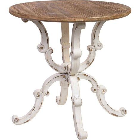 Table ronde romantique bois blanc vieilli esprit vintage - Blanc vieilli et bois naturel (1/5)