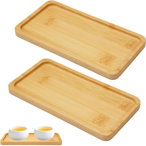 Ensemble de 2 bols de service rectangulaires en bambou Allecto Plus - Bols décoratifs en bois pour pain, desserts, biscuits, thé, gâteaux et café (1/5)