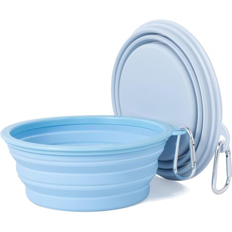 2 Pieces Folding Silicone Dog Bowl, Macaroon Colours Collapsible Dog Water Bowl, Suitable for Walking, Hiking, Camping (Blue + Grey, 650 ml) (1/5)