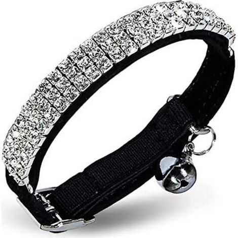Collier en velours doux réglable pour chat avec strass et clochettes (1/5)