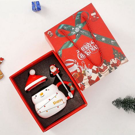 Tasse De Noël - Céramique - 430 Ml - Avec Couvercle Et Cuillère - Rouge Et Blanc (1/5)