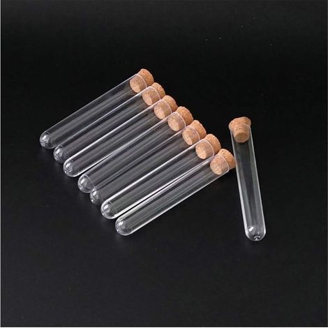 20 Stücke/los 25 95mm Flacher Boden aus Kunststoff Reagenzglas mit Korkkappe Labor-Frucht-Fliegen-Tee-Röhrchen Reagenzglas Kunststoff (1/4)