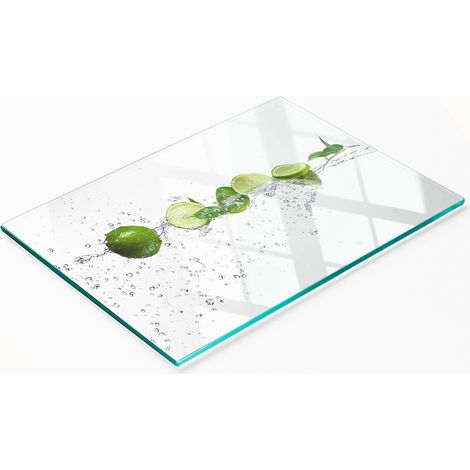 Tabla de cocina de vidrio templado con gráficos decorativos de lima y agua, 80x52 cm. (1/5)