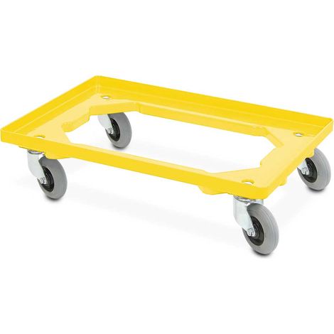 BRB Flüster-Roller für Behälter 600x400 mm, gelb, offenes Deck, 250 kg Tragkraft