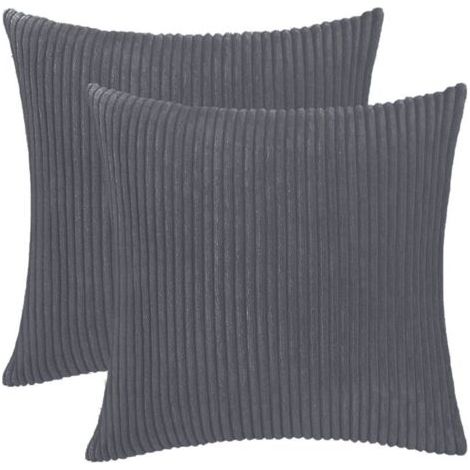 BUNTHAUS Housse Coussin Velours - 2 pièces, Housse Coussin Velours Gris Foncé 40x40cm - Rayée