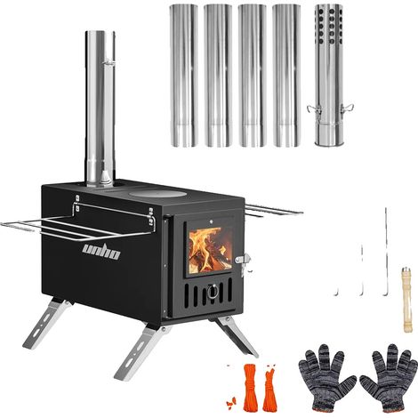 Poêle à bois, design portable, chauffage multifonctionnel, noir (1/2)