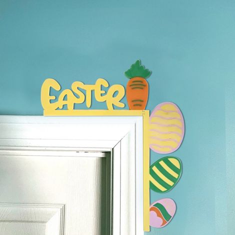 Décoration De Coin De Porte De Pâques - Lapin Et Œufs En Bois - Pour Cadre De Porte Fenêtre Ou Mur - Lot De 3 (1/5)