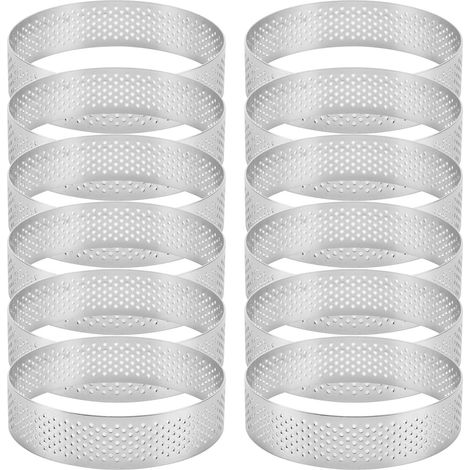 Lot de 12 Anneaux à gâteau, Acier inoxydable perforé, Moule rond 6 cm, Ustensiles cuisson pâtisserie (1/5)