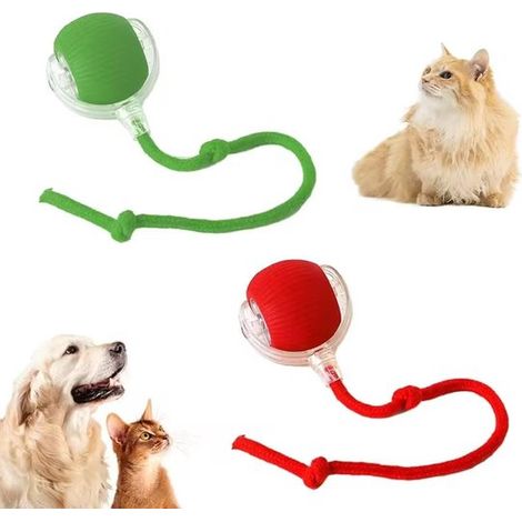 Pelota interactiva para gatos de 2 piezas, Pelota rodante para mascotas, Giro automático inteligente de 360 grados, Rojo, Verde (1/5)