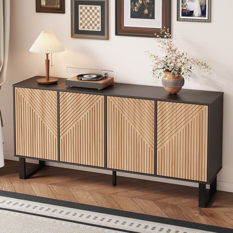 Mueble TV 160 x 38 x 75 cm, diseño negro y natural, almacenaje, PB + MDF DESVIAE (1/5)