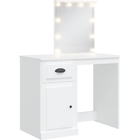 Dressing Table with LED Lights White 90x42x132.5 cm vidaXL