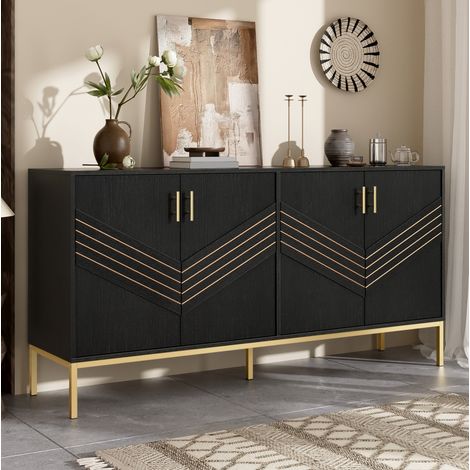 credenza 160x40x80,5 con ripiani regolabili MDF nera OKMYHOME (1/5)