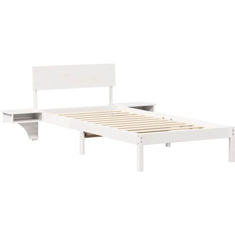 Lit adulte，Cadre de lit avec tables de chevet Blanc Bois massif en pin CFW9919287 (1/5)