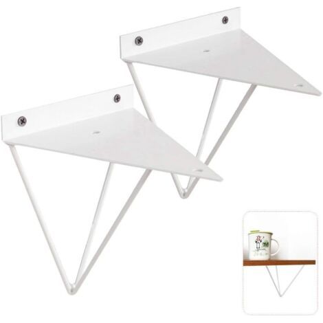 Vintage Triangle Support 2PCS Or/Blanc/Noir Support d'étagère Métal Mural Décoratif en Fer Forgé Support d'étagère pour Salle de Bain, Cuisine, Hôtel, Bar, blanc, Mounting plate thick 1.2MM