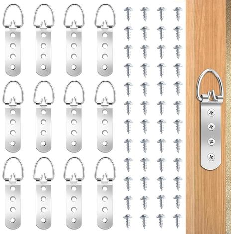 Lntyq 12er-Pack robuste Bilderaufhänger mit D-Ring für Spiegel, mit 48 Schrauben, 4 Löchern, robust zum Aufhängen von Bilderrahmen (1/5)