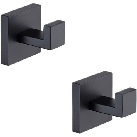 BUNTHAUS Lntyq Crochets pour serviettes noir mat, lot de 2 crochets pour manteaux et vêtements en acier inoxydable, crochets muraux robustes pour salle de bain et cuisine, support mural de style carré (1/4)