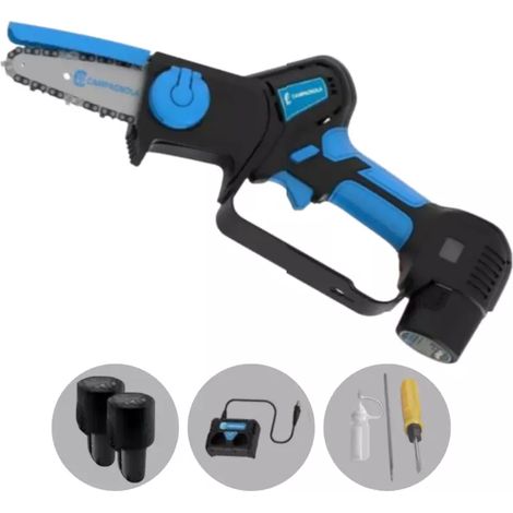 potatore a catena a batteria campagnola "t-cat" barra 10 cm 2 batterie 12,6v 2,5ah, caricabatterie e kit accessori