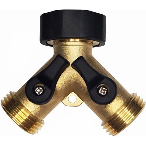 Séparateur de robinet en Y - Raccord d'alimentation 2 voies - Robinet pour lave-linge - Distributeur d'eau - Raccord de tuyau - Robinet extérieur - Laiton (1/4)