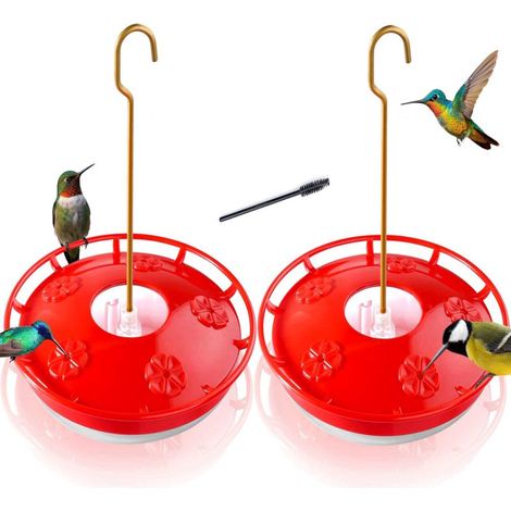 Kolibri-Futterspender 2er-Pack, auslaufsicher, leicht zu reinigen und nachzufüllen, untertassenförmig aus Kunststoff, mit Aufhängehaken und 5 Futteröffnungen (473 ml/Packung)