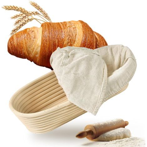 Panier de fermentation ovale pour pain avec doublure en lin, 25 × 15 × 8 cm (1/5)