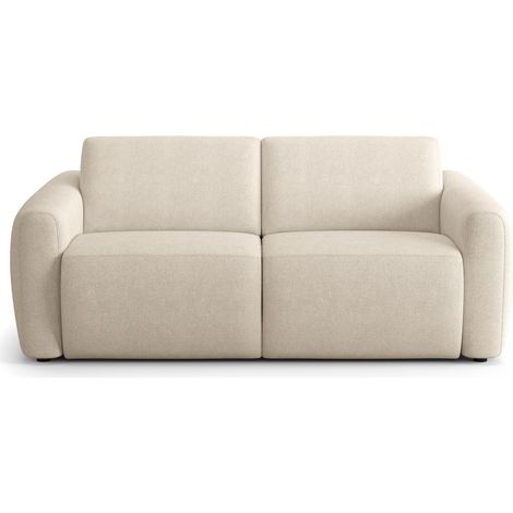 Canapé droit convertible 3 places en tissu chenille beige - ouverture express - Suzie (1/5)